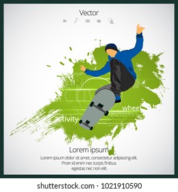Skateboarder jump, sport background