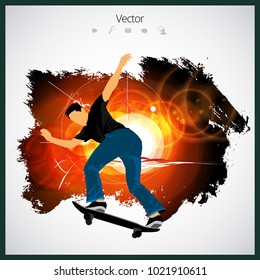 Skateboarder jump, sport background