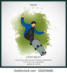 Skateboarder jump, sport background