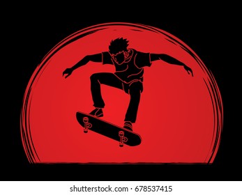 Skateboarder jumping designed on sunlight background graphic vector
