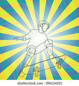 Skateboarder jumping on a skateboard. Outline. Vector illustration.