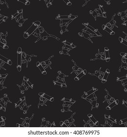 Skateboarder jumping on a skateboard. Outline. Simple seamless pattern.  Vector illustration.