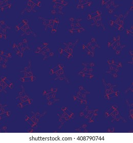 Skateboarder jumping on a skateboard. Outline. Simple seamless pattern.  Vector illustration.