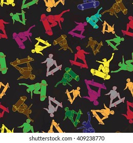 Skateboarder jumping on a skateboard.  Simple seamless pattern.  Vector illustration.
