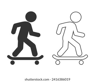 Skateboarder line icon set flat style sign vector