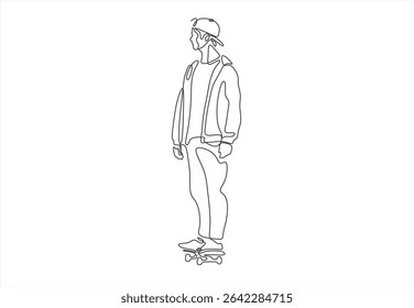 Skateboarder.  line icon-continuous line drawing. Editable stroke.