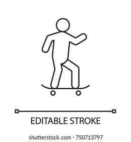 Skateboarder linear icon. Thin line drawing. Active rest. Sport. Contour symbol. Isolated vector illustration. Editable stroke