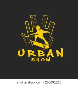 skateboarder make trick on the background of city