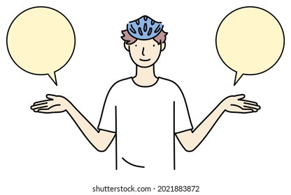 Skateboarder, man presenting options, with speech bubbles