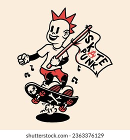 Skateboarder Music Skate Punk Fun Character Vector Illustration