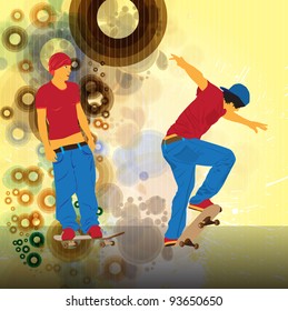 Skateboarder on abstract background