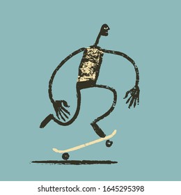 Skateboarder on a skateboard in a jump, vector drawing illustration