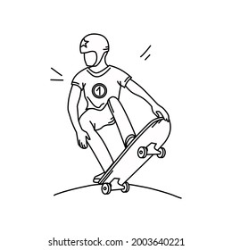 Skateboarder in the outline style. A teenager on a skateboard. Vector illustration.