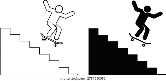 Skateboarder performing stair gap trick on steps