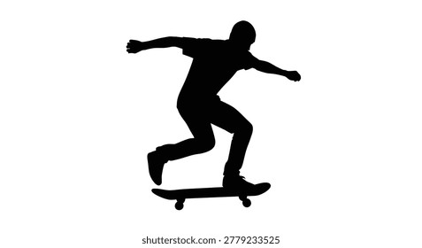 Skateboarder performing a trick in mid air black silhouette