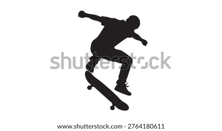 Skateboarder performing trick silhouette, dynamic action shot, monochrome style, sports usage