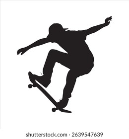 Skateboarder Performing Trick Silhouette Vector Icon – Urban Skater Jumping Illustration	