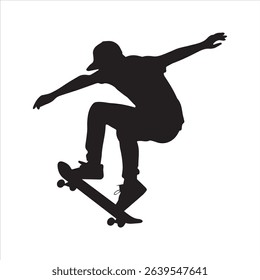 Skateboarder Performing Trick Silhouette Vector Icon – Urban Skater Jumping Illustration	