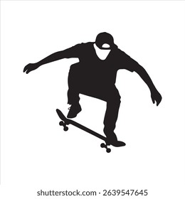 Skateboarder Performing Trick Silhouette Vector Icon – Urban Skater Jumping Illustration	