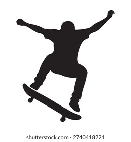 Skateboarder Performing Trick Silhouette Vector Icon
