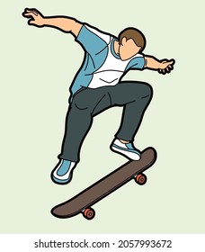 Skateboarder Playing Skateboard Extreme Sport Action Cartoon Graphic Vector