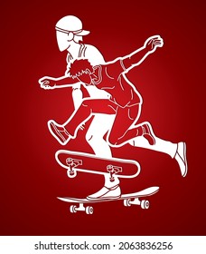 Skateboarder Playing Together Group of Skateboard Players Extreme Sport Action 