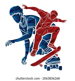 Skateboarder Jouant Ensemble Groupe de joueurs de skateboard Extreme Sport Action 