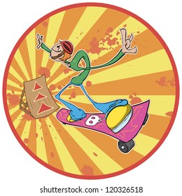 Skateboarder to prepare for the great jump on the trampoline. Vector file is divided into 2 layers (background, dude) for easy editing. Illustration without gradients.