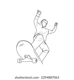 Skateboarder riding skateboard. Man playing skateboard for exercise and hobby. Sport concept. Hand drawn vector illustration.