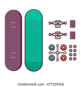 Skateboarder set. Summer activities. Vector flat illustration