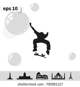 Skateboarder silhouette.