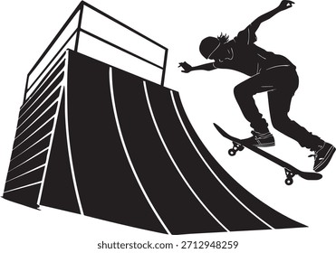 Skateboarder Silhouette in Action: Capturar um momento dinâmico de um skatista mid-trick, destacando o equilíbrio e agilidade envolvidos no esporte.