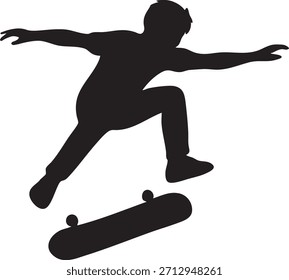 Skateboarder Silhouette in Action: Capturar um momento dinâmico de um skatista mid-trick, destacando o equilíbrio e agilidade envolvidos no esporte.