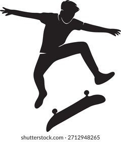 Skateboarder Silhouette in Action: Capturar um momento dinâmico de um skatista mid-trick, destacando o equilíbrio e agilidade envolvidos no esporte.
