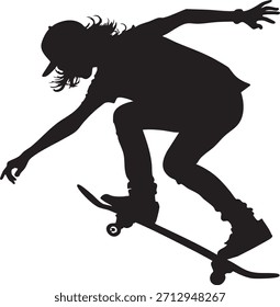 Skateboarder Silhouette in Action: Capturar um momento dinâmico de um skatista mid-trick, destacando o equilíbrio e agilidade envolvidos no esporte.
