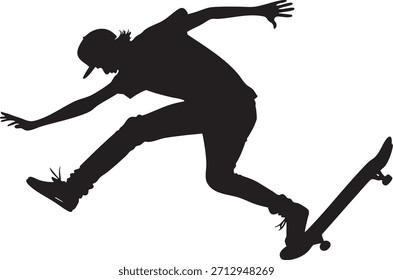 Skateboarder Silhouette in Action: Capturar um momento dinâmico de um skatista mid-trick, destacando o equilíbrio e agilidade envolvidos no esporte.