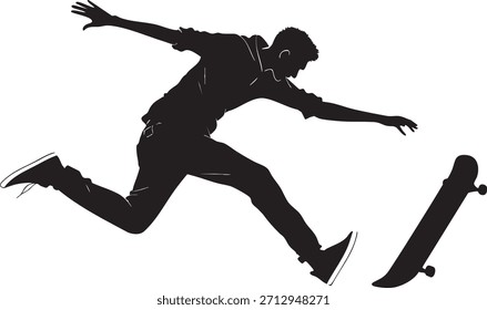 Skateboarder Silhouette in Aktion: Fangen Sie einen dynamischen Moment eines Skateboarder-Mid-Trick, die Balance und Agilität in den Sport involviert.