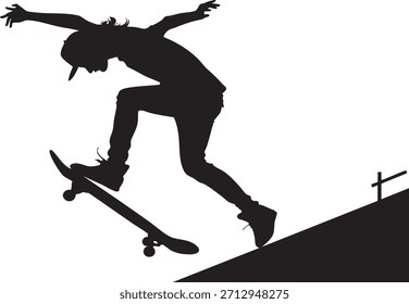 Skateboarder Silhouette in Action: Capturar um momento dinâmico de um skatista mid-trick, destacando o equilíbrio e agilidade envolvidos no esporte.