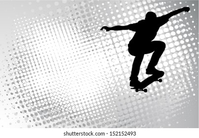 skateboarder silhouette on the abstract halftone background