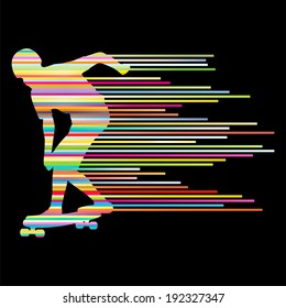Skateboarder silhouette vector background concept made of stripes