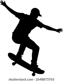 Skateboarder Silhouette Vector Black Sports Clipart on White Background