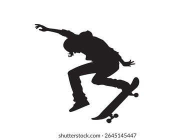 Skateboarder Silhueta Vetor - Urbano Mid-Air Trick Ação