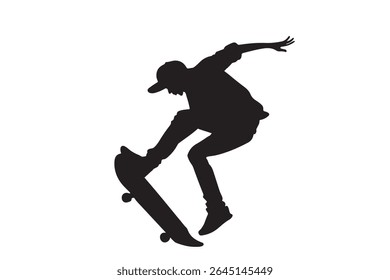 Skateboarder Silhueta Vetor - Urbano Mid-Air Trick Ação