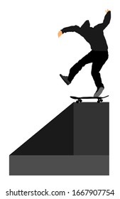 Skateboarder in skate park, air jump trick vector illustration isolated on white background. Skateboard Outdoor urban danger action. Skate park sport recreation. Extreme sport game.