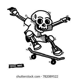 Skateboarder skeleton. Simple skull face series.