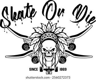 Skateboarder skull with crossed skateboards. Design element for logo, label sign, poster, t shirt.