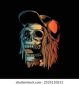 Skateboarder skull. Original vector illustration in vintage style. T-shirt design. Hand drawn, not AI