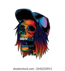 Skateboarder skull. Original vector illustration in vintage style. T-shirt design. Hand drawn, not AI