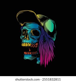 Skateboarder skull. Original vector illustration in vintage style. T-shirt design. Hand drawn, not AI