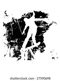 Skateboarder or snowboarder in vector silhouette with grunge style and effects